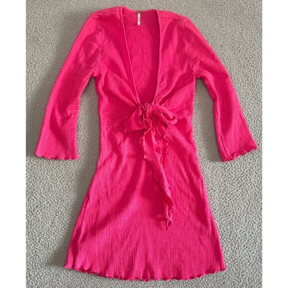 Free People Endless Summer Kianni Mini Dress Free-est Tie Summer HotPink - Picture 1 of 13